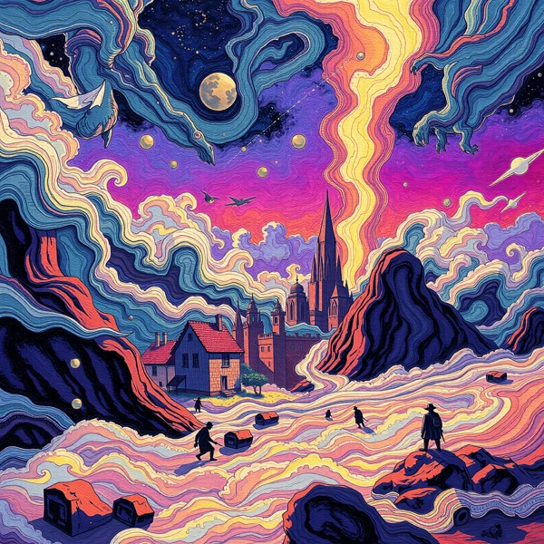 Surreal Nightscape with Flowing Clouds