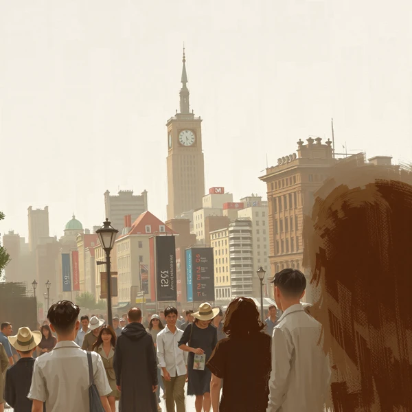 Urban Crowd and Clock Tower