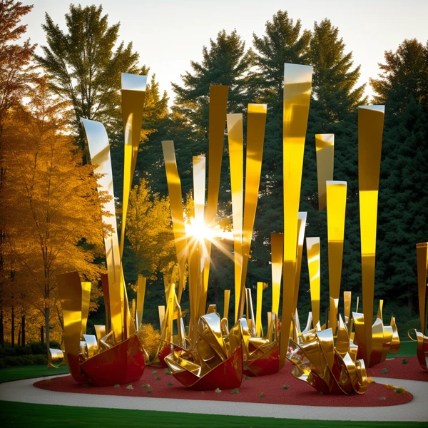 Sunlit Reflections in an Autumn Grove