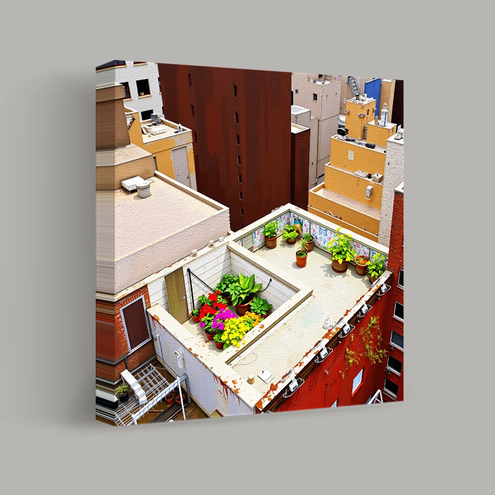 Rooftop Oasis Above the Cityscape — canvas