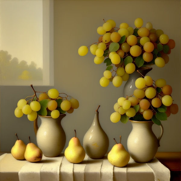 Pears and Grapes by the Window