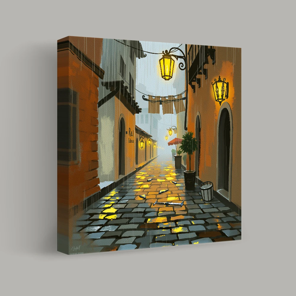 Lanterns in the Rain — canvas