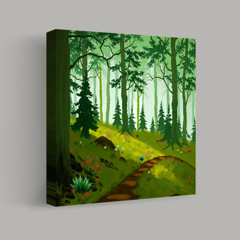 Pathway Through Enchanted Woodland — canvas