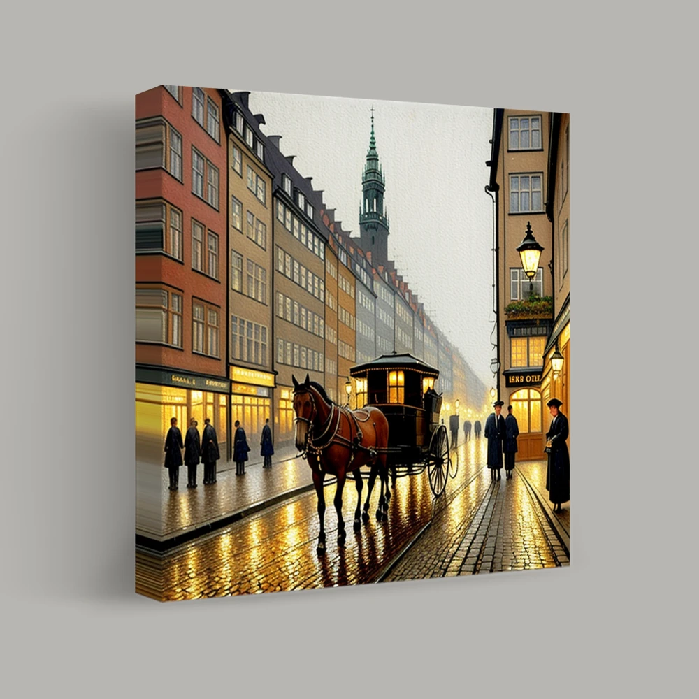 Twilight Carriage on Cobblestone Lane — canvas