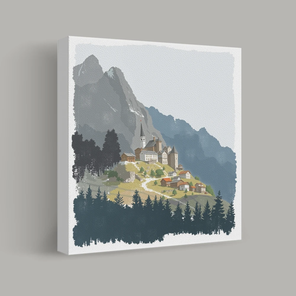 Village Beneath the Peaks — canvas