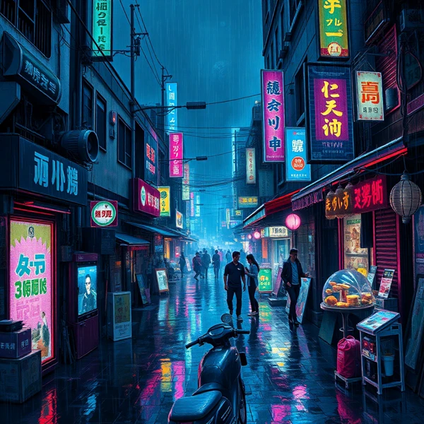 Neon Rain and City Streets