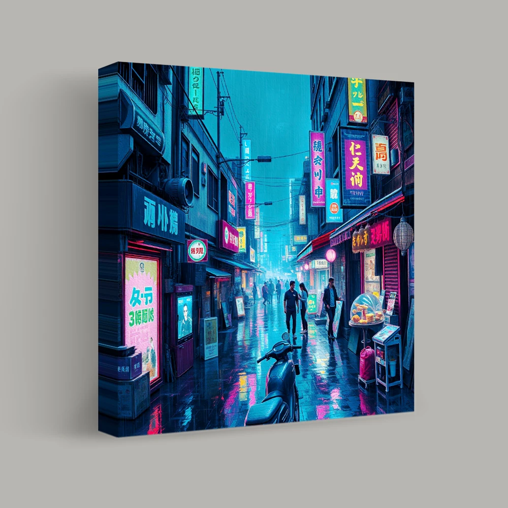 Neon Rain and City Streets — canvas