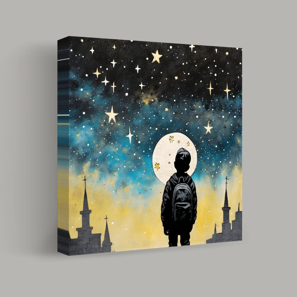 Sterrenkijken boven de stadsgezichten — canvas