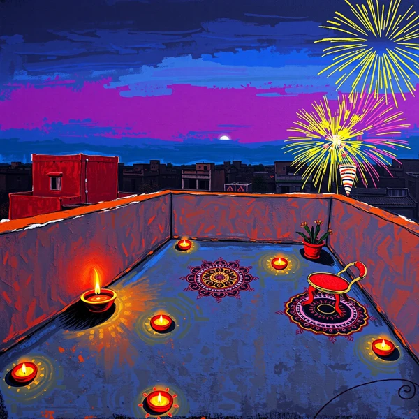 Rooftop Serenade under Festive Skies view 2