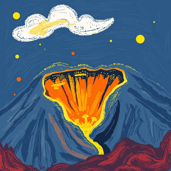 Eruption Under a Dotted Sky