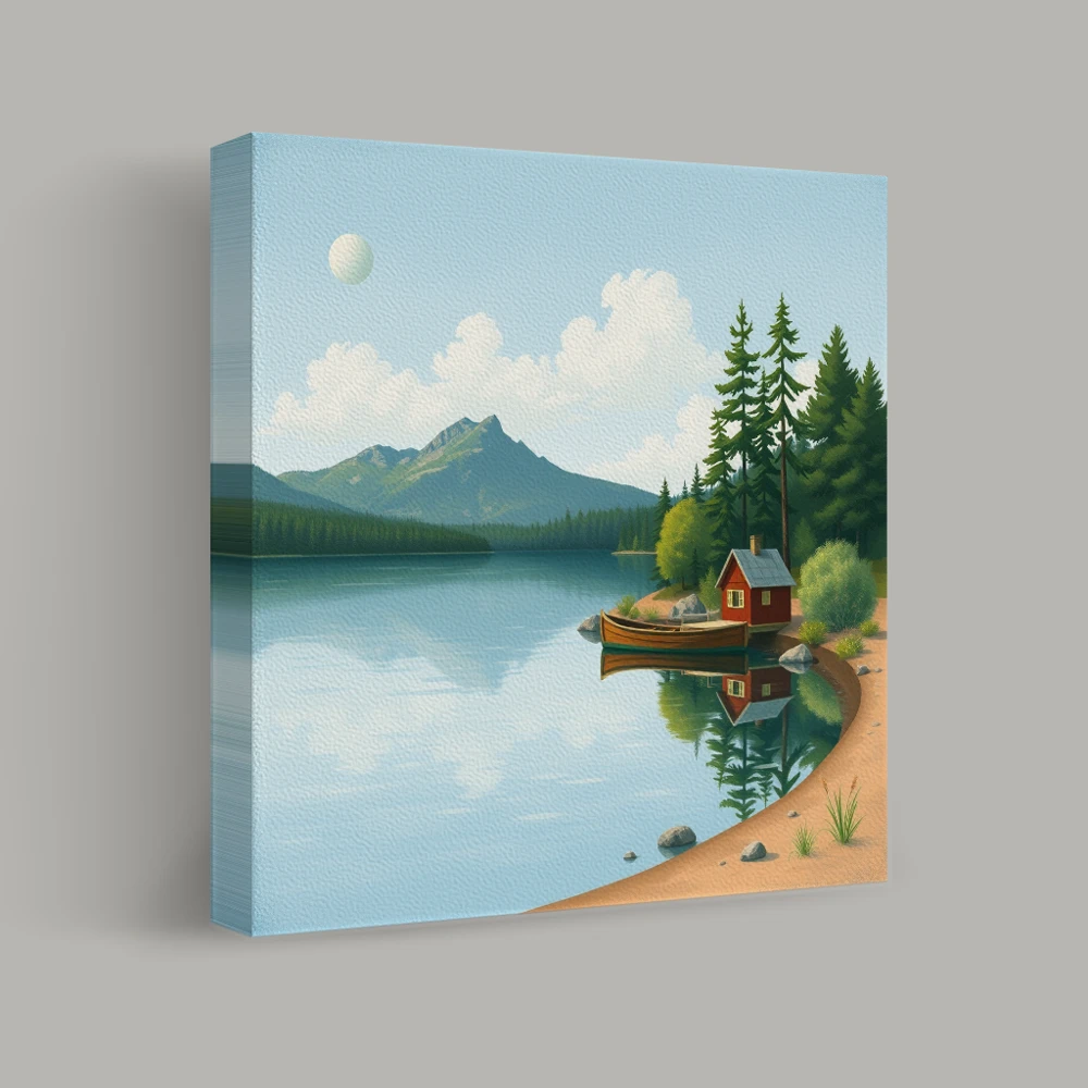 Serenity by the Lakeside Cabin — canvas