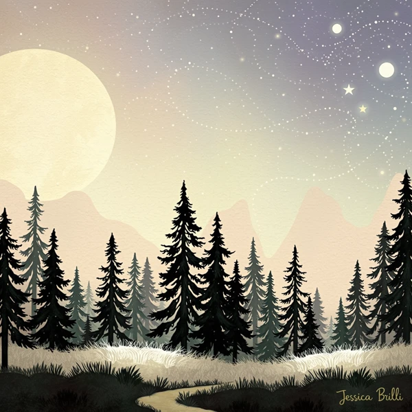 Moonlit Serenity Over Pine Forest