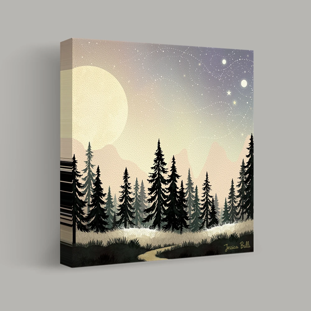 Moonlit Serenity Over Pine Forest — canvas