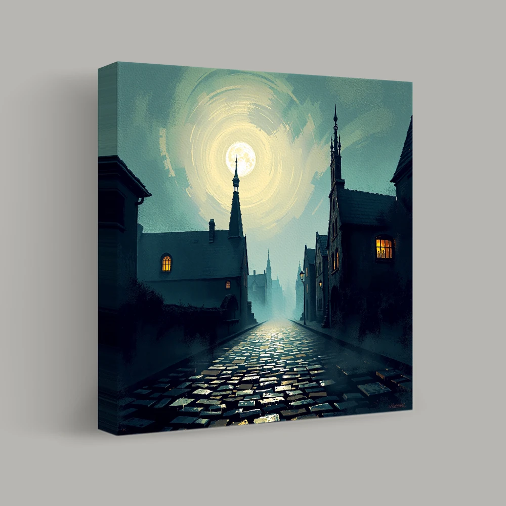 Moonlit Cobblestone Mystery — canvas