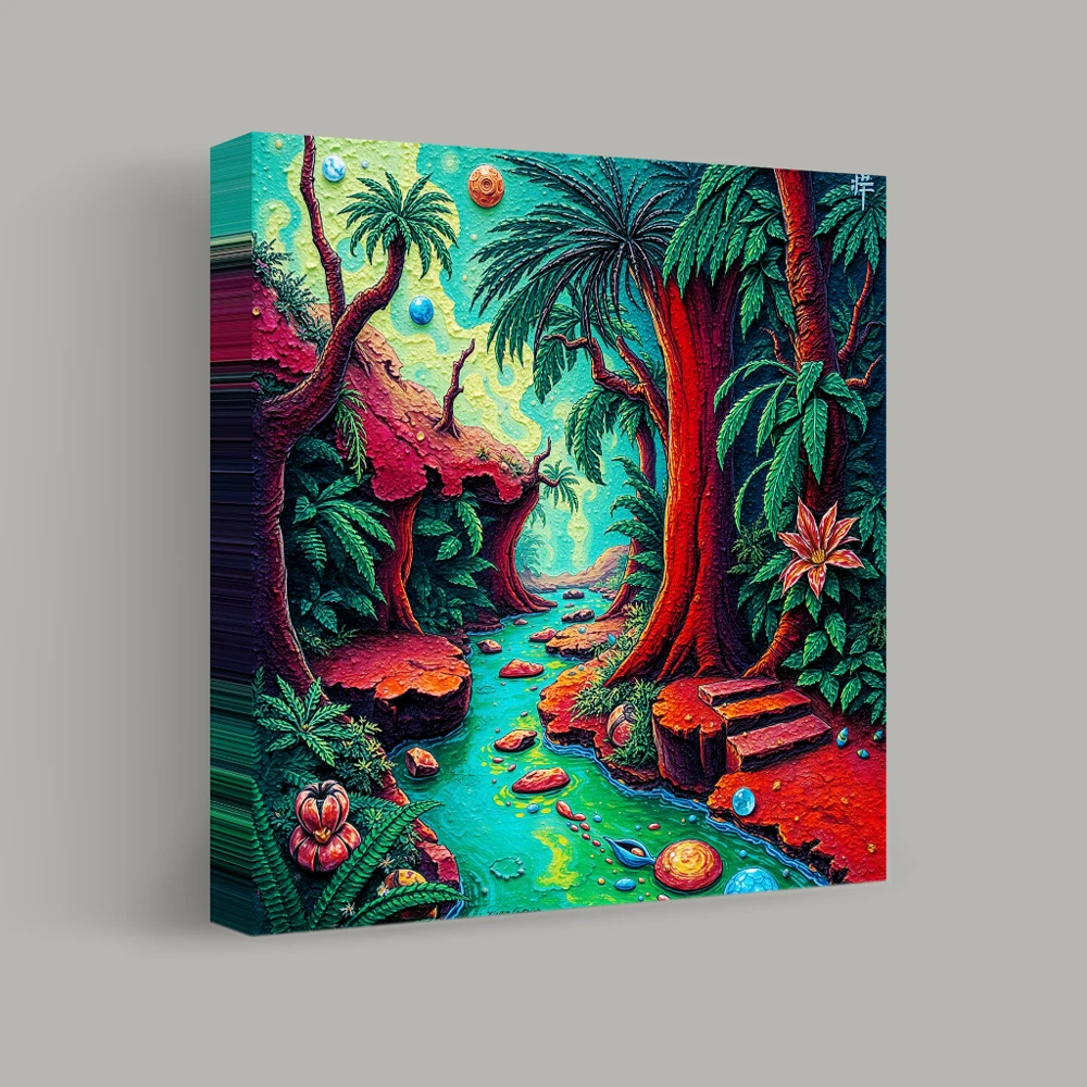 Journey through the Vibrant Enchanted Forest — canvas