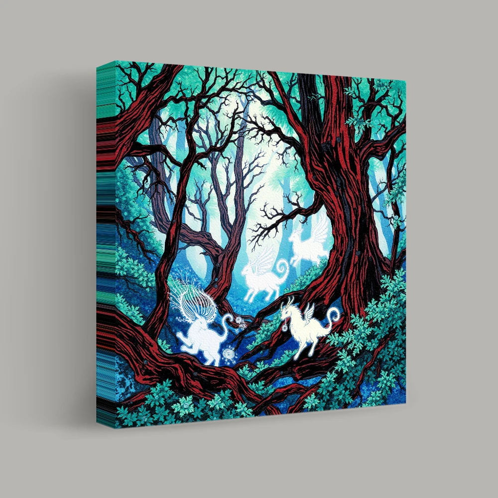 Enchanted Beasts of the Luminous Forest — canvas
