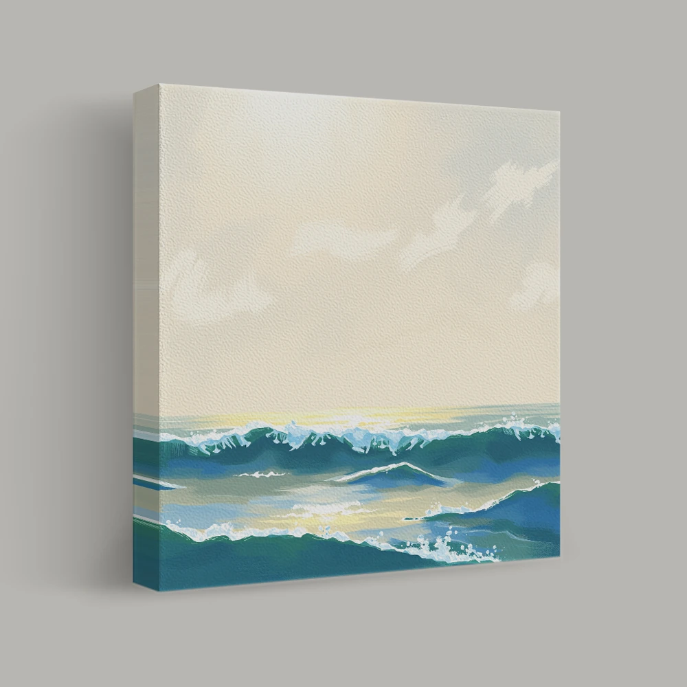 Golden Horizon Over Azure Waves — canvas