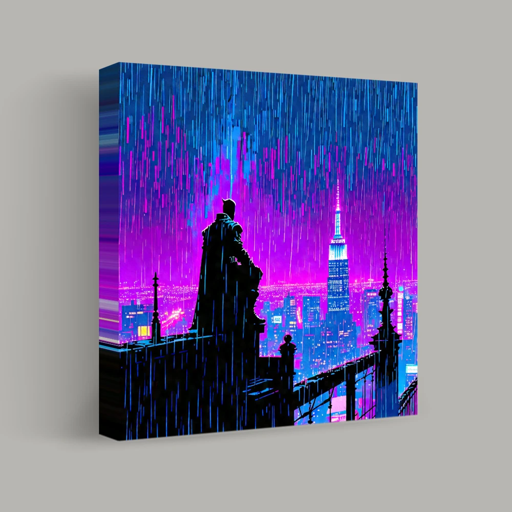 Vigil in Neon Rain — canvas