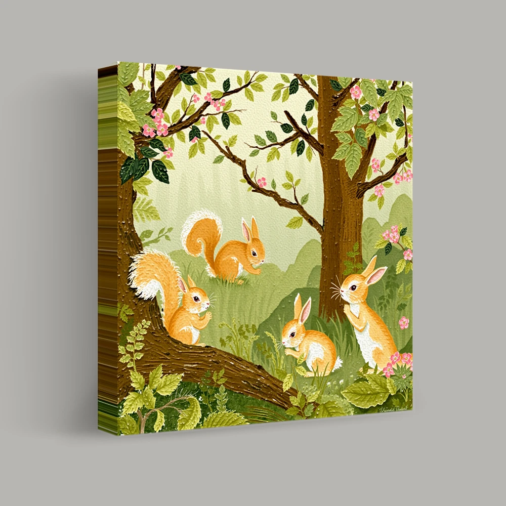 Woodland Friends in Springtime — canvas