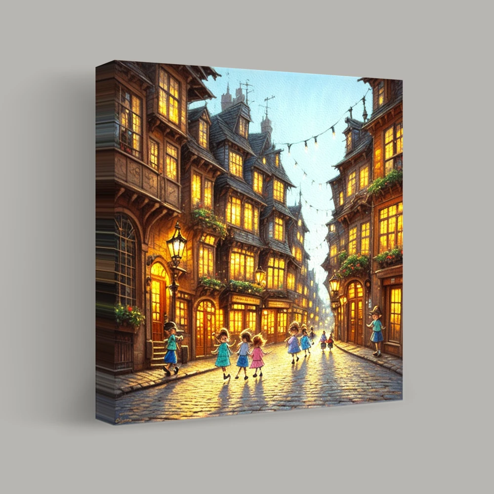 Twilight on Cobblestone Lane — canvas