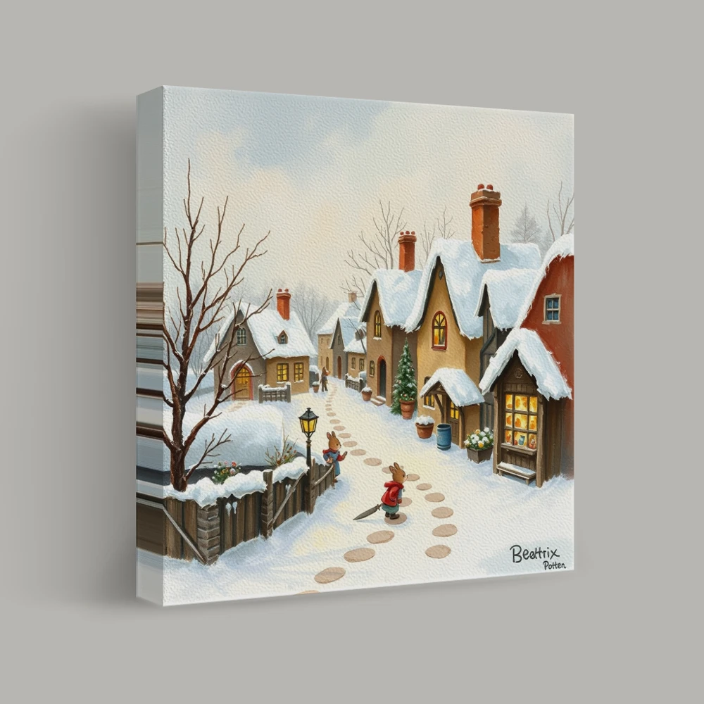 Winter's Tale in Whisker Village — canvas
