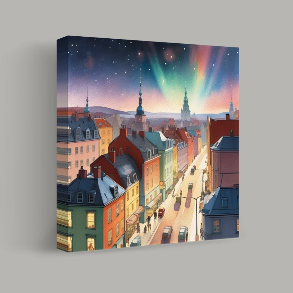 Northern Lights Over Cobblestone — canvas