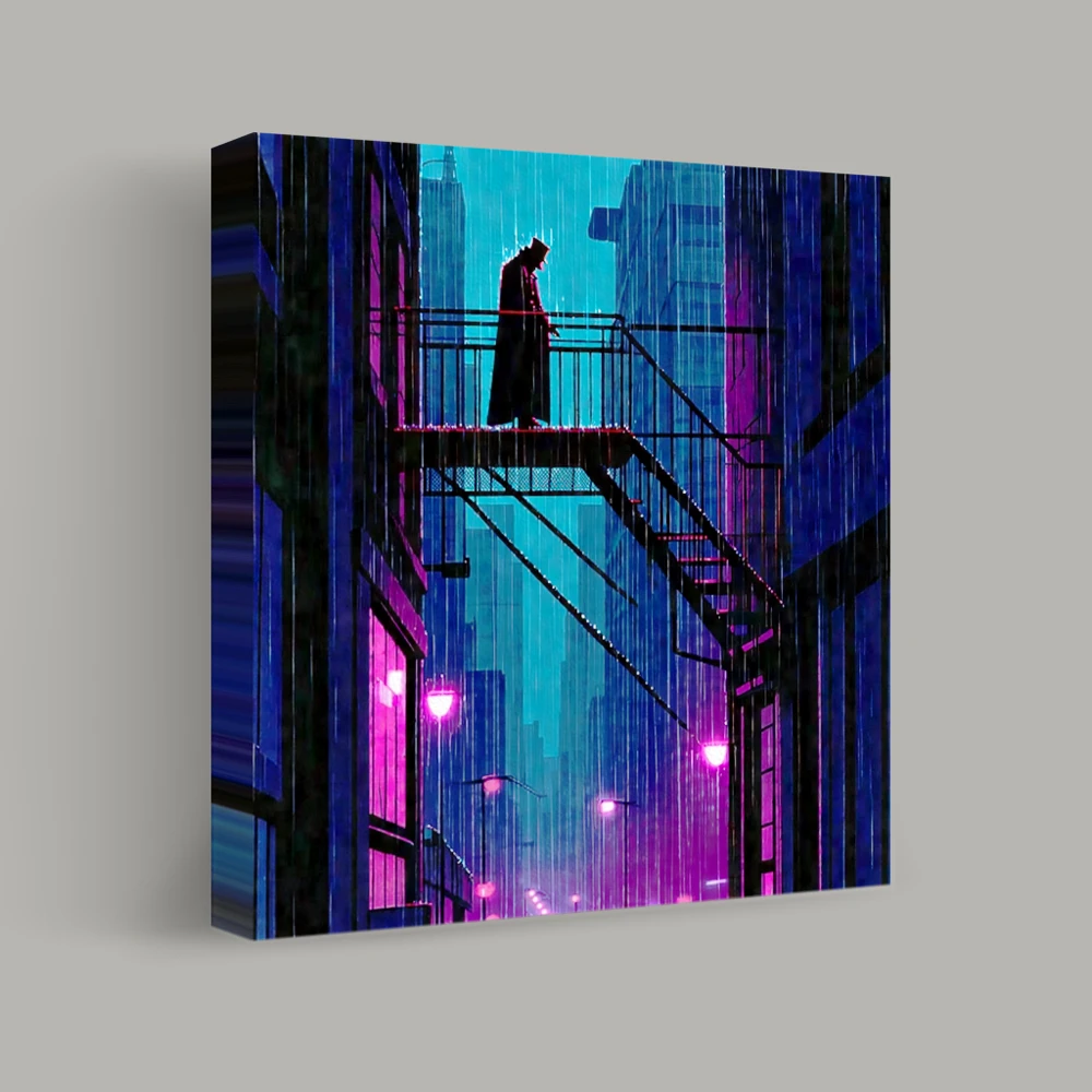 Shadow in the Neon Rain — canvas