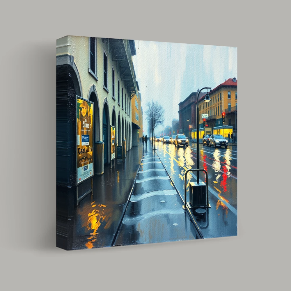Reflections on a Rain-Soaked Avenue — canvas