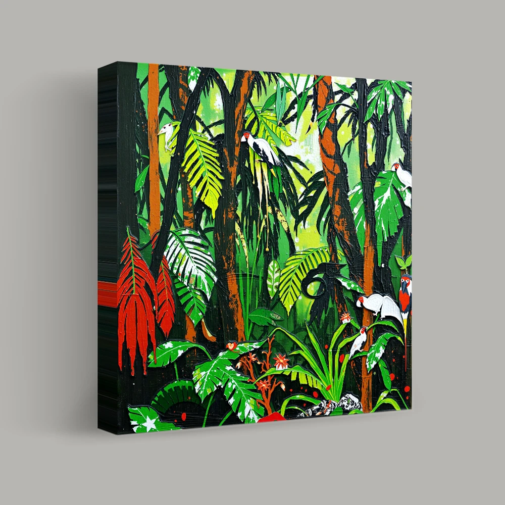 Hidden Aviary in Lush Wilderness — canvas