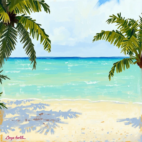 Tranquil Shores Under Palm Fronds