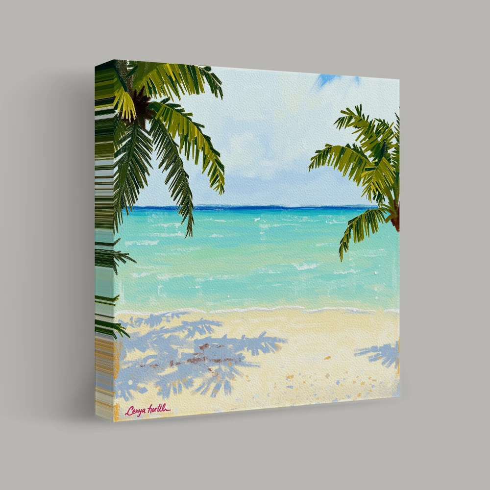 Tranquil Shores Under Palm Fronds — canvas