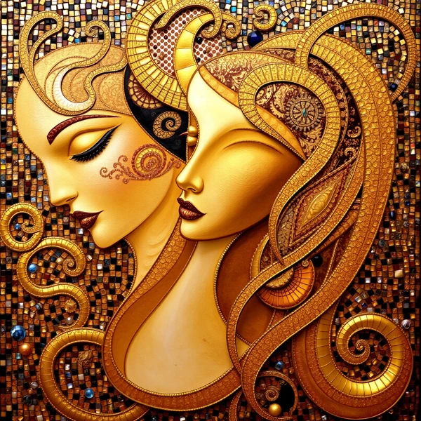 Golden Faces with Ornate Details view 2
