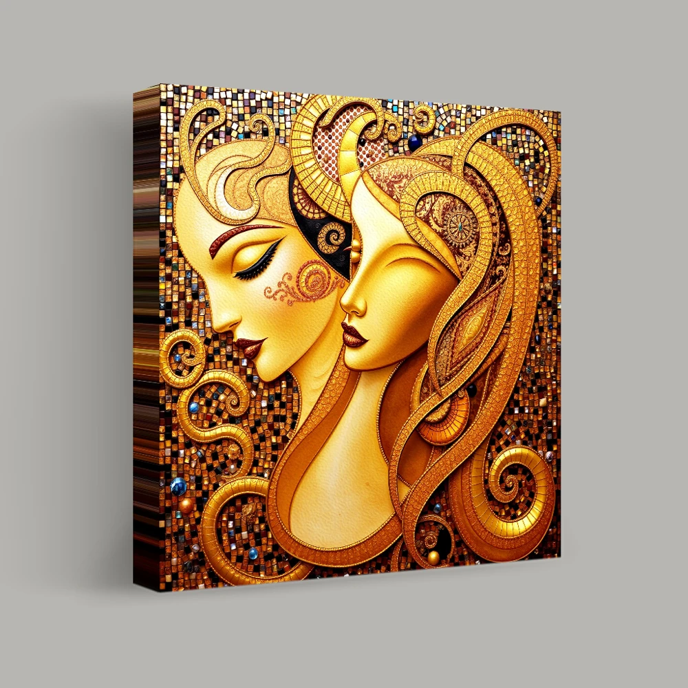 Golden Faces with Ornate Details — canvas