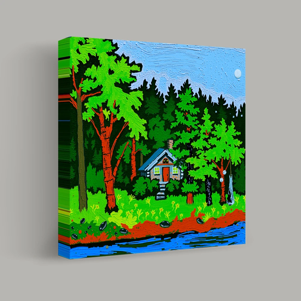 Forest Retreat by the Lakeside — canvas