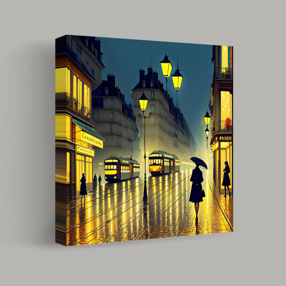 Rainlit Streets of a Nighttime City — canvas