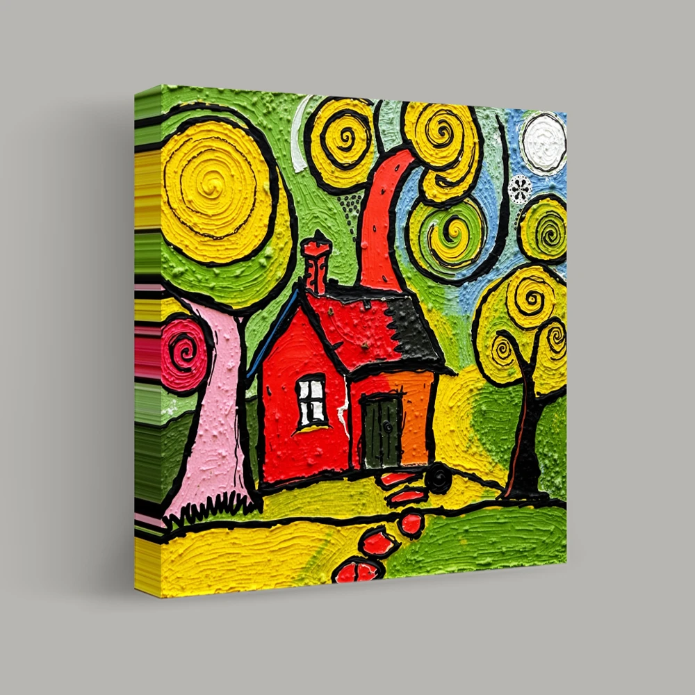 Whimsical Cottage in a Swirling Forest — canvas