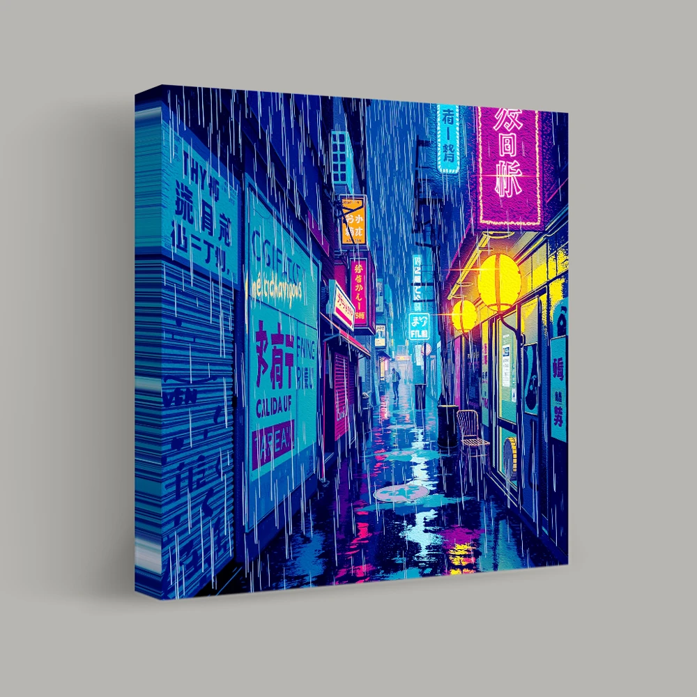 Neon Rain Alley — canvas