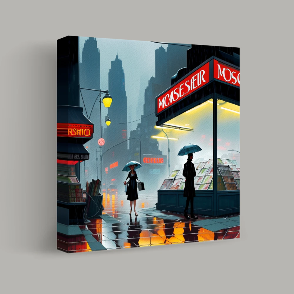 Neon Reflections of a Rainy City — canvas