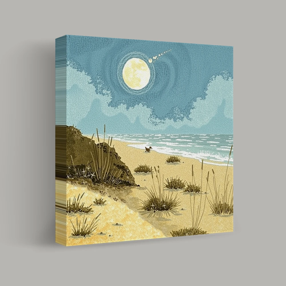 Moonlit Serenity on the Sandy Shore — canvas