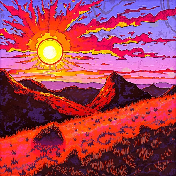 Radiant Dusk Over Mountains