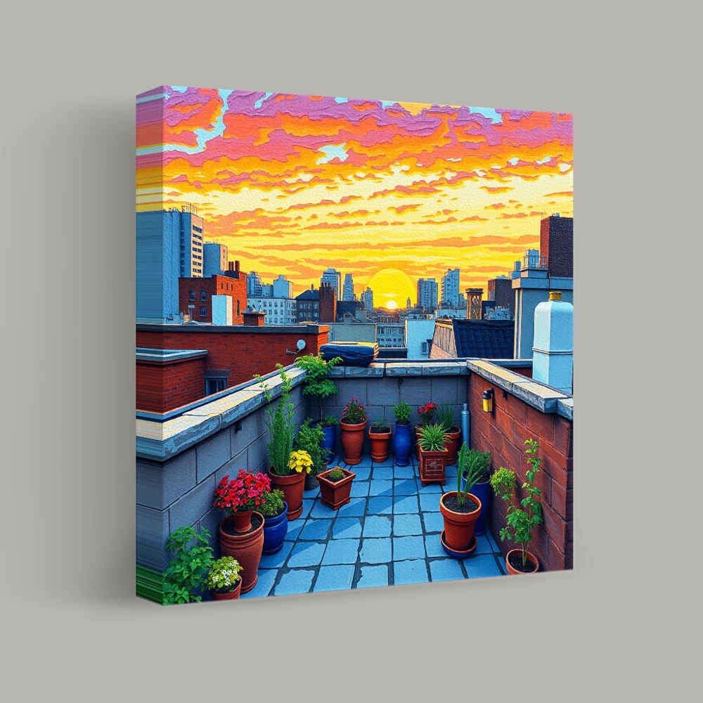 Rooftop Oasis at Sunset — canvas