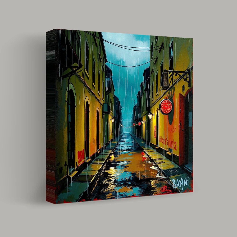 A Rainy Night on Lantern Lane — canvas