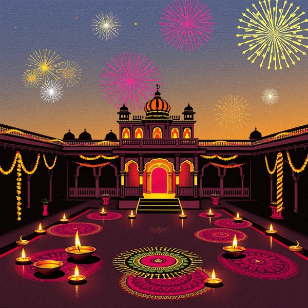 Diwali Celebration in a Palace Courtyard