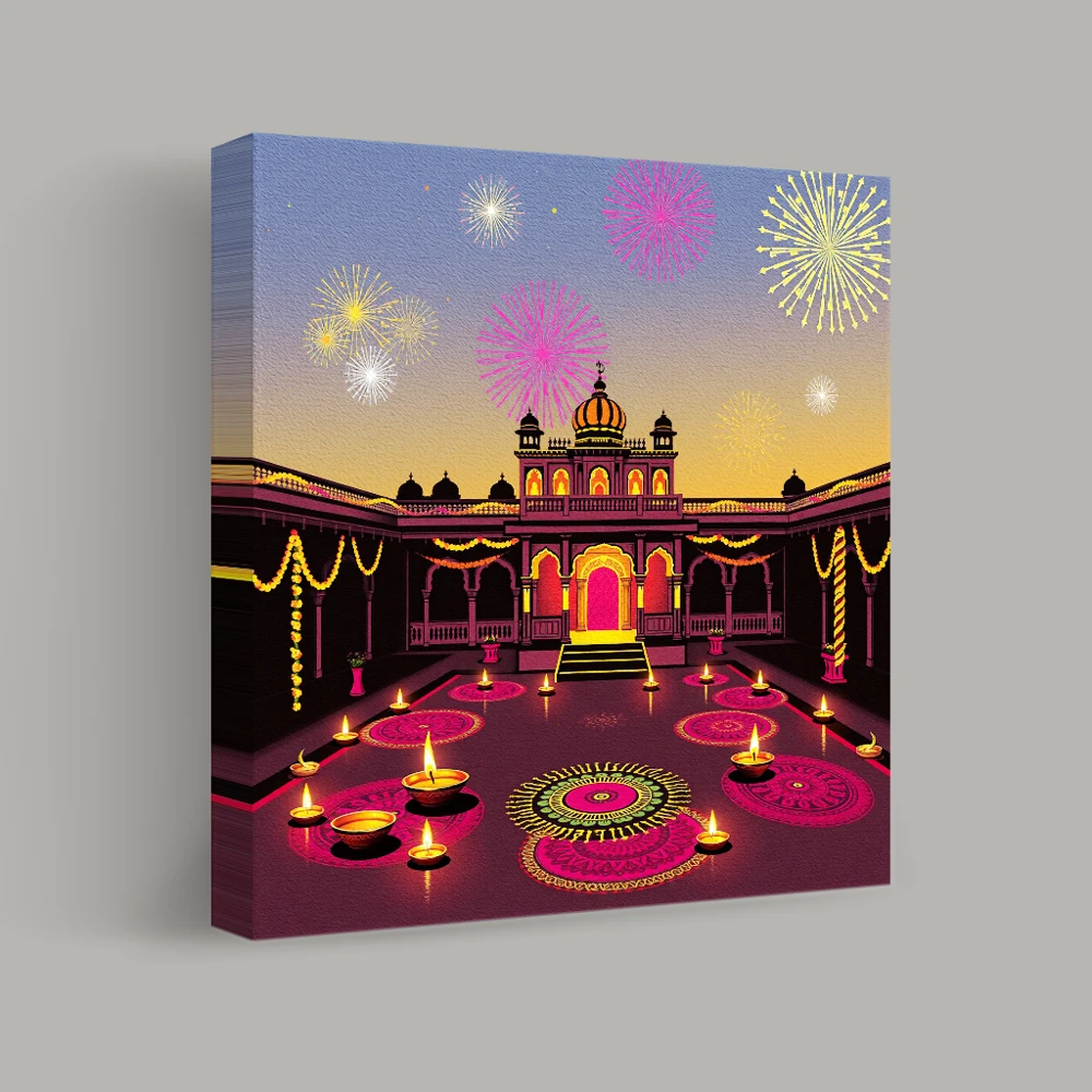 Diwali Celebration in a Palace Courtyard — canvas