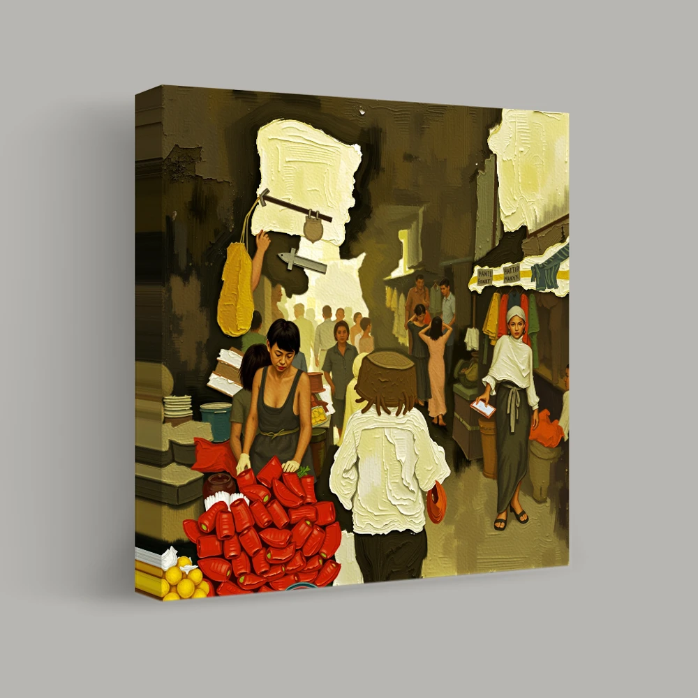 Market Moments in Oil — canvas