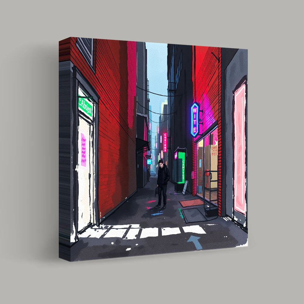 Neon Alley Rendezvous — canvas