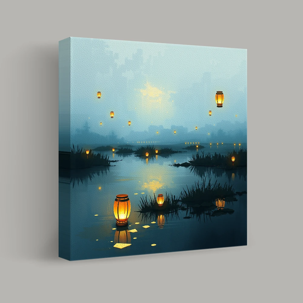 Lanterns Across the Twilight Marsh — canvas