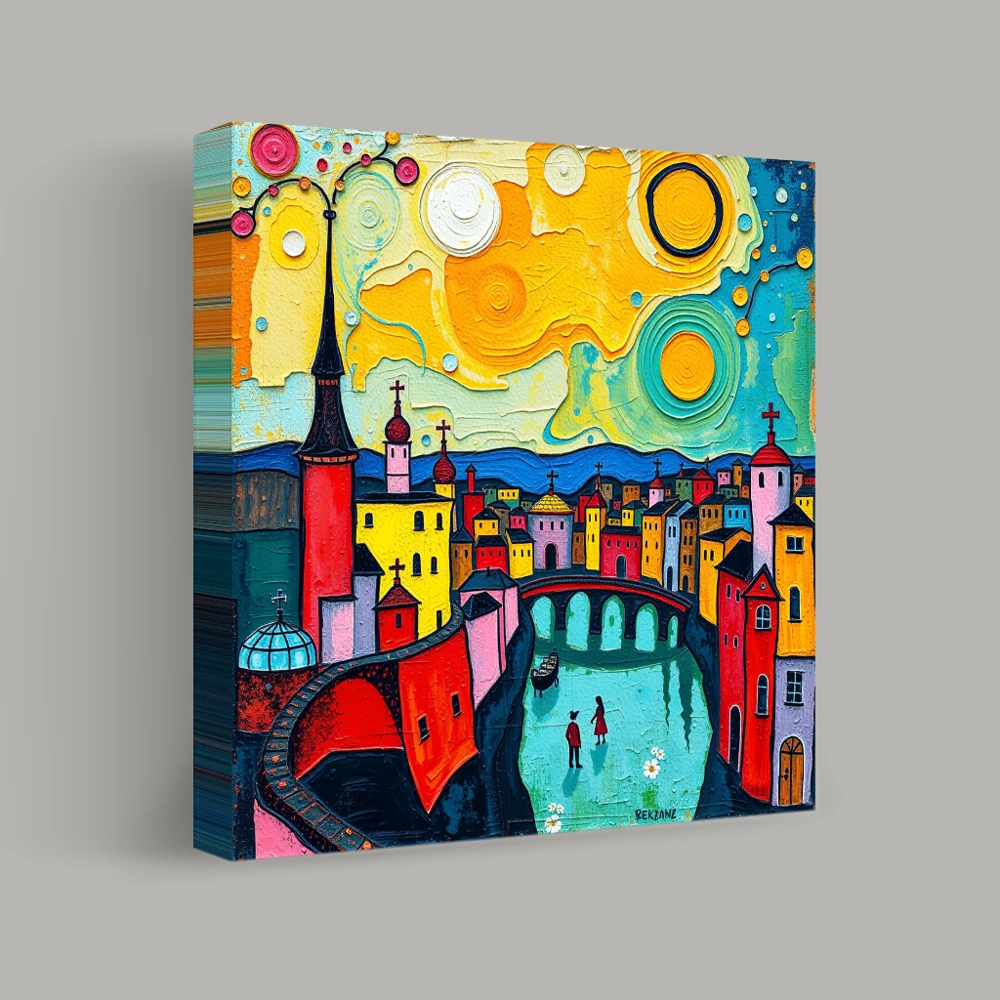 Twilight Over the Vibrant Town — canvas