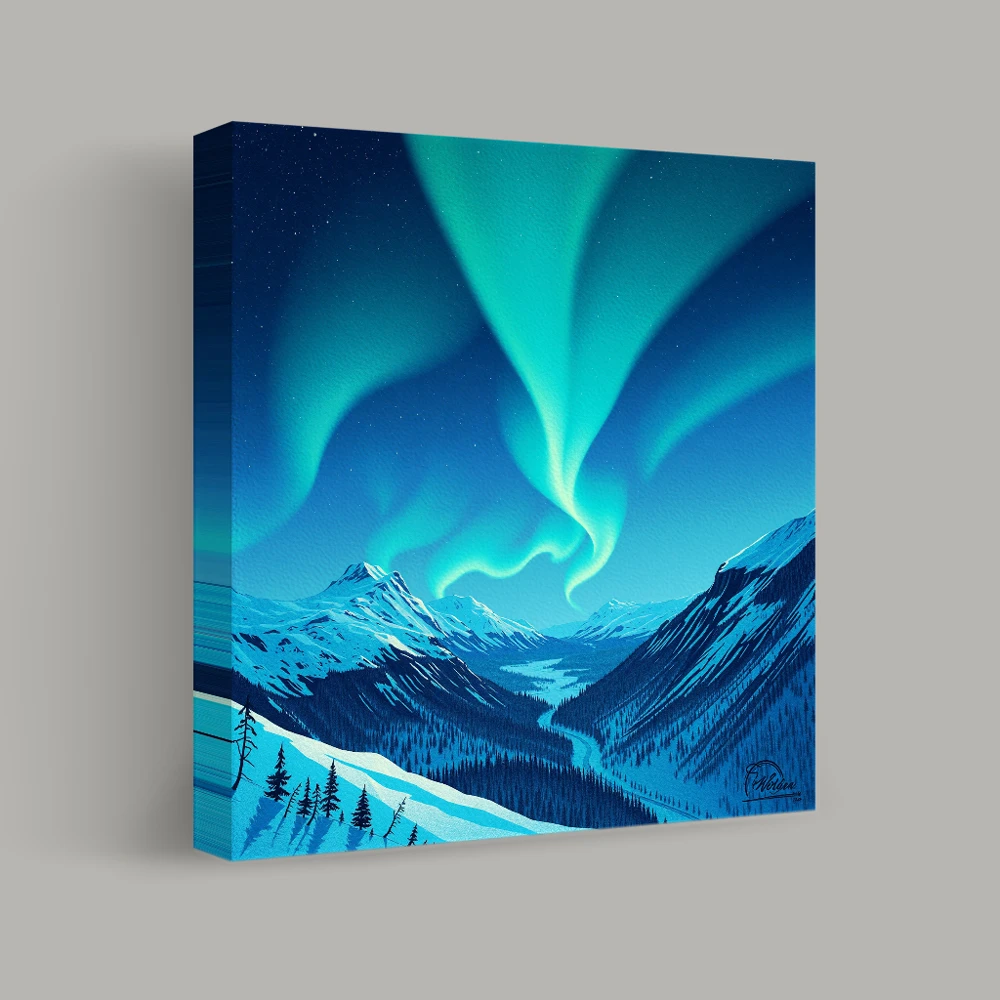 Aurora Over Snowy Mountains — canvas