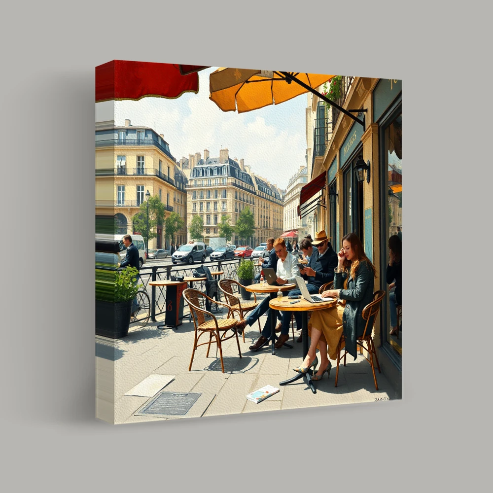 Café Conversations on a Sunny Day — canvas